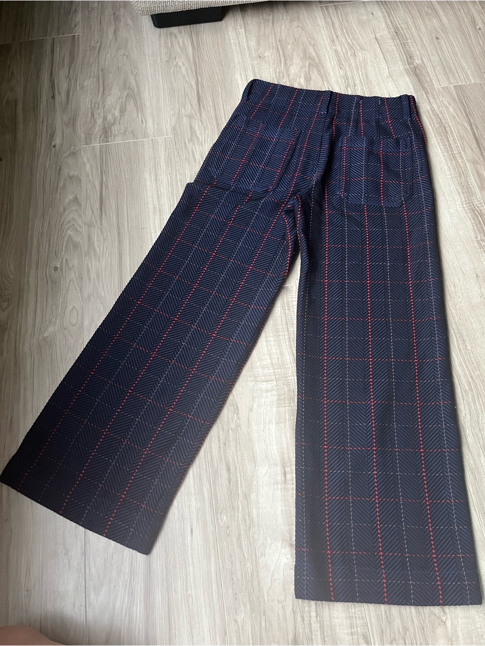 Maeve Navy Plaid Wide-Leg Pants with Red Windowpane - Picture 3 of 3